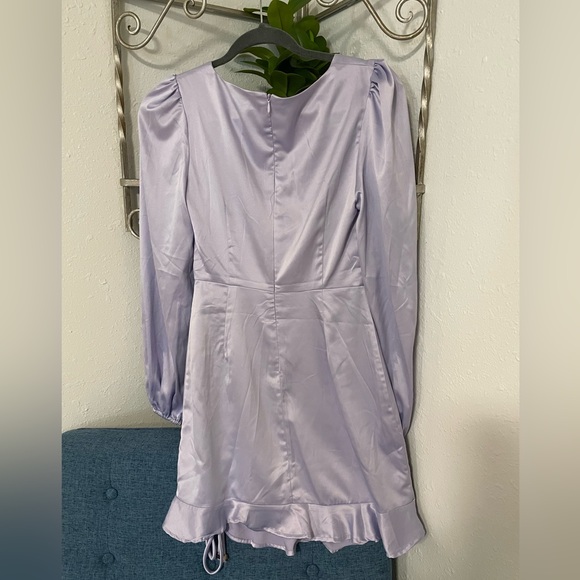 NWT FN All Night Longer Satin Mini Dress in Lilac - Picture 5 of 11